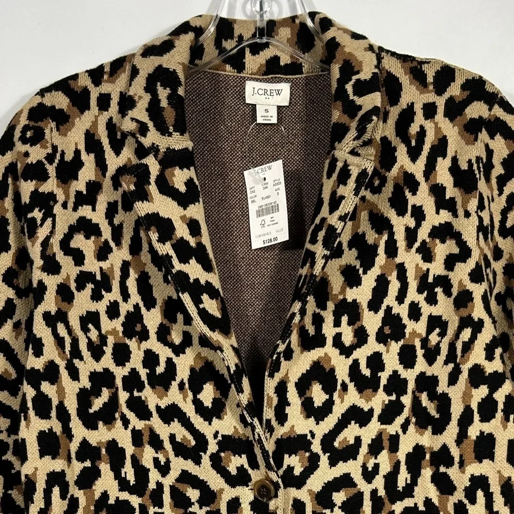 NEW J.Crew Factory Mob Wife Leopard Print Sweater Blazer Black/Brown/Tan Size S